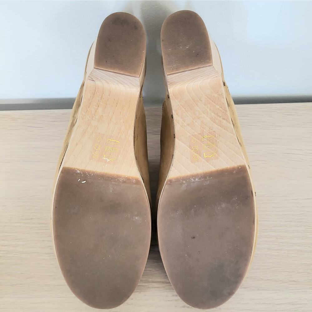 Madewell Ayanna Clog Nubuck Leather Acorn Tan Beige Wooden Heel Studded 9.5 - Picture 6 of 8